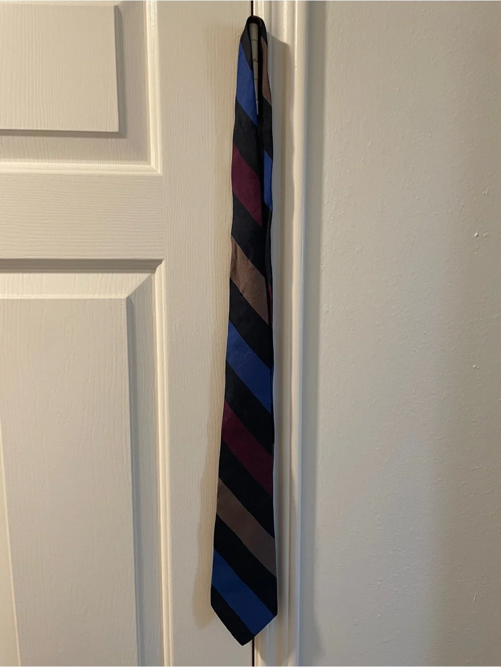 👔 Valentino Pietro Vintage Striped Tie in Blue, Maroon, Taupe and Black 👔